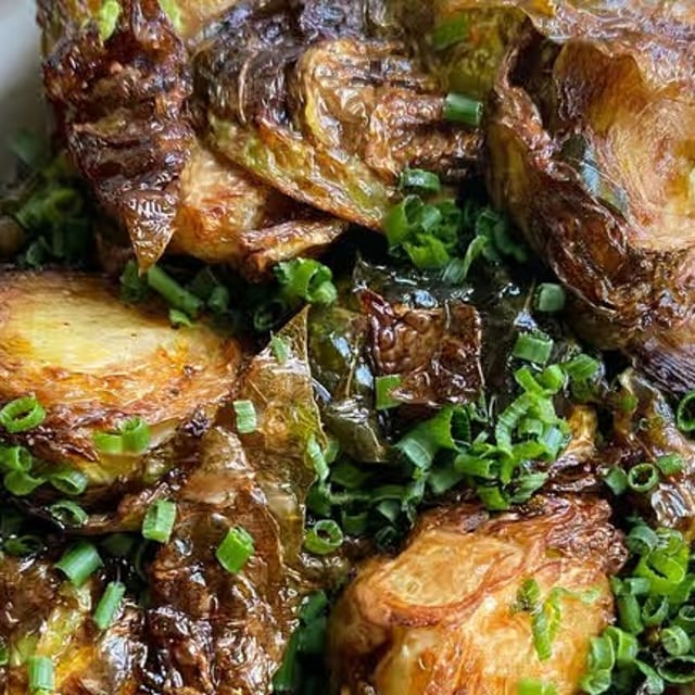 Small Vegan Fried Brussels Sprouts.