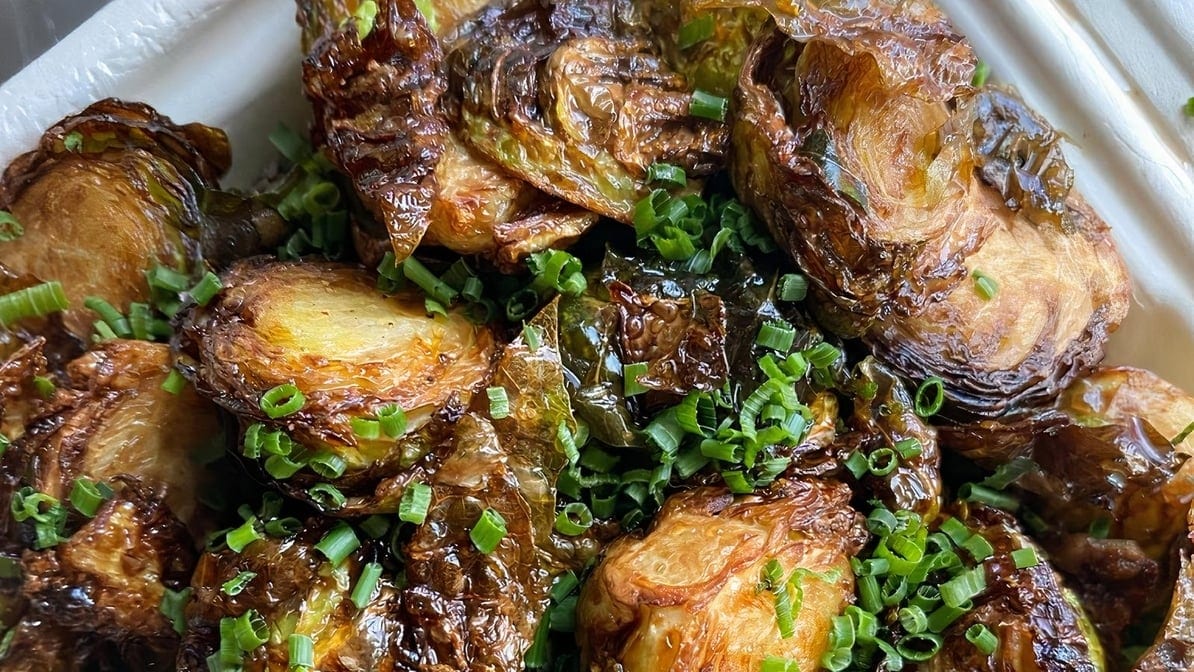 Large Vegan Fried Brussels Sprouts.