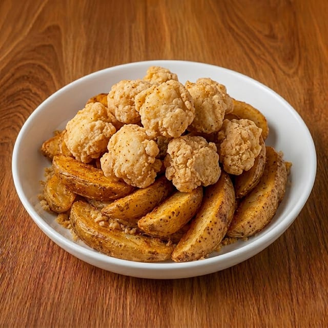 Popcorn Tofu and Jojos.