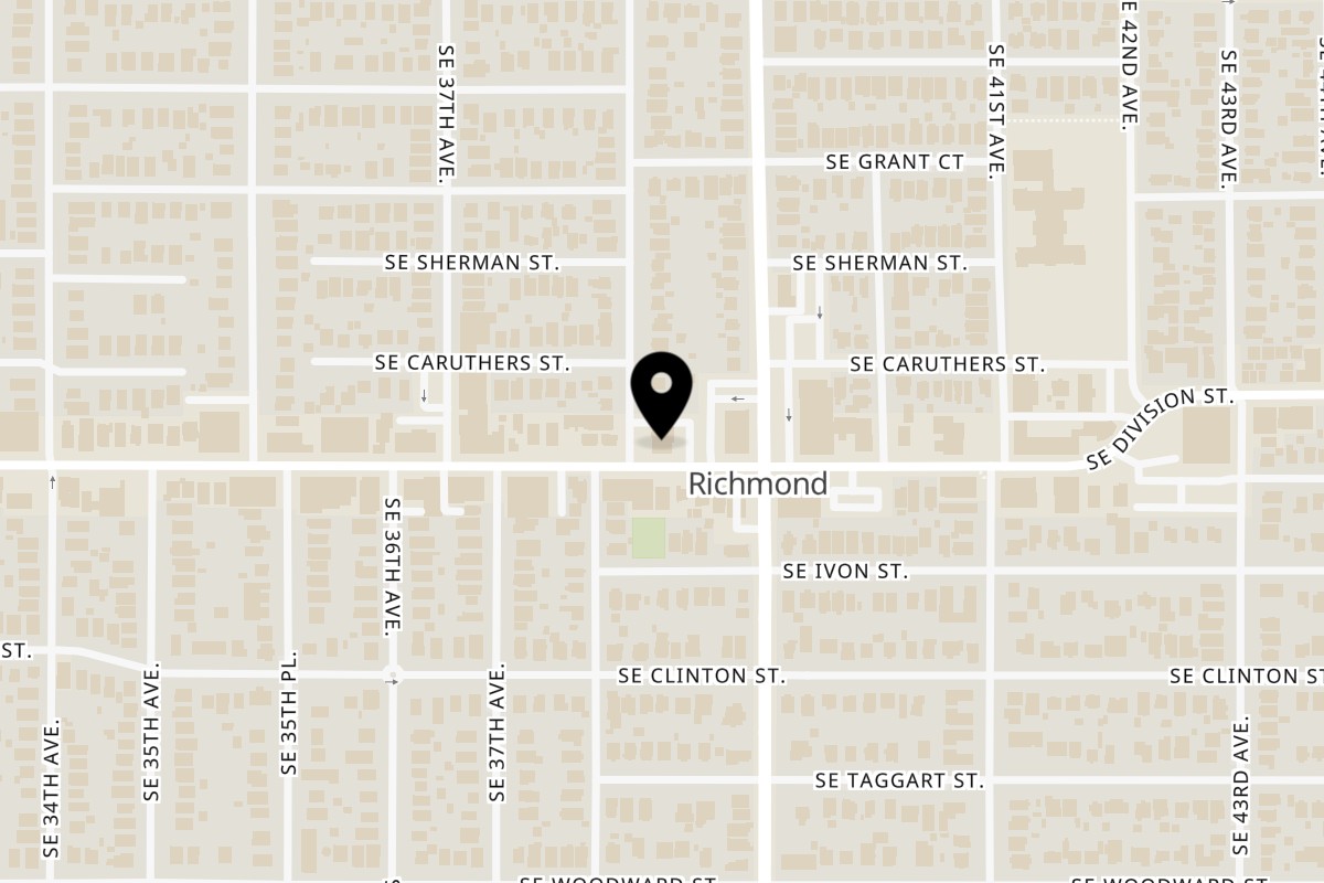 Map showing the location of Jojo SE Division St on 3829 SE Division St in Portland