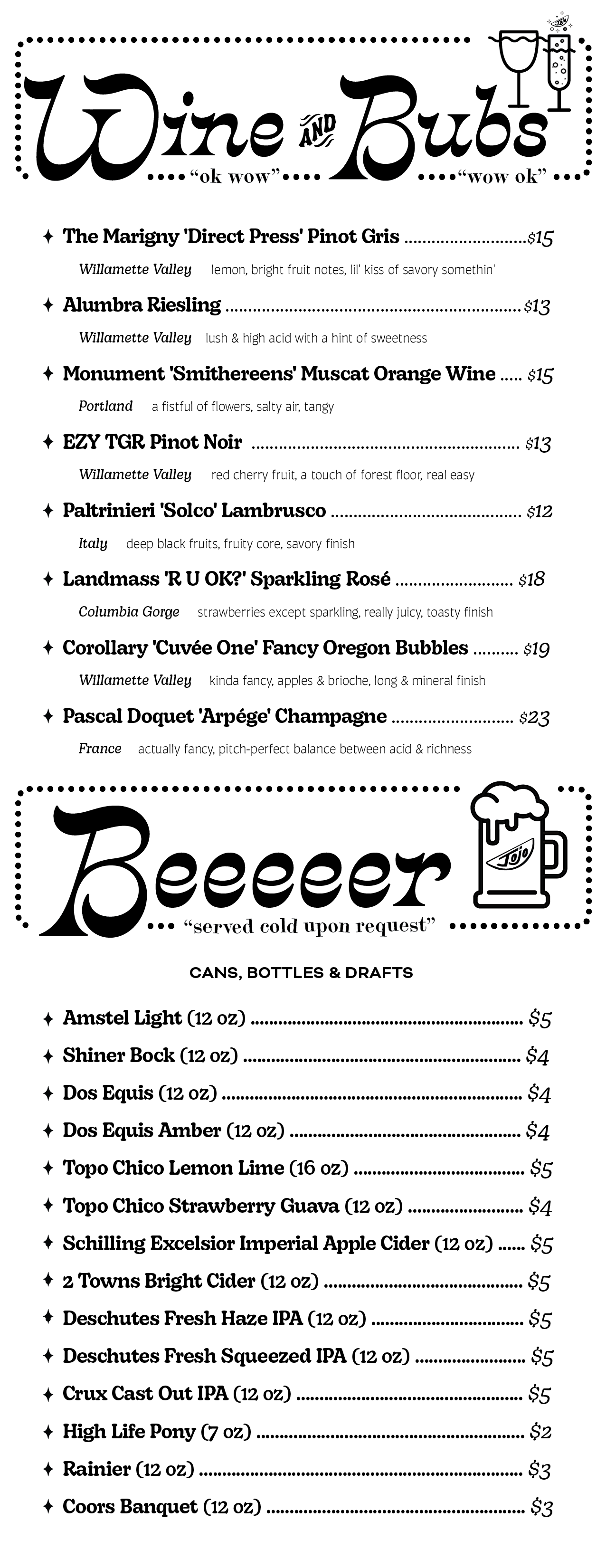 jojo WINE-BEER menus - opening day 091522